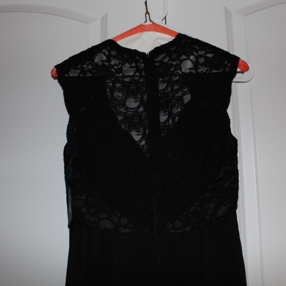 V neck lace detail floor length gown